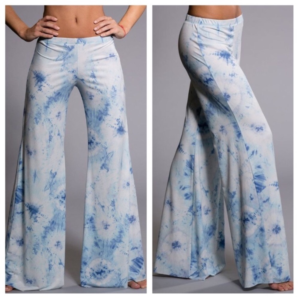 Wide Leg Blue White Tie Dye Hippie Pants